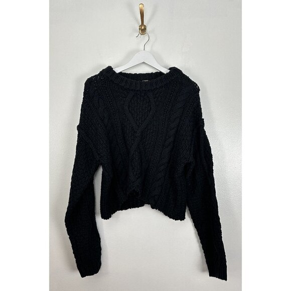 FREE PEOPLE Cutting Edge Cotton Cable Sweater in Black Size X-Large - Picture 5 of 14